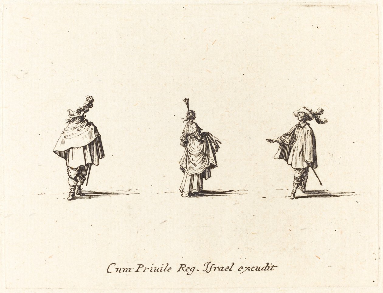 Dama w przebraniu i dwóch dżentelmenów autorstwa Jacques Callot