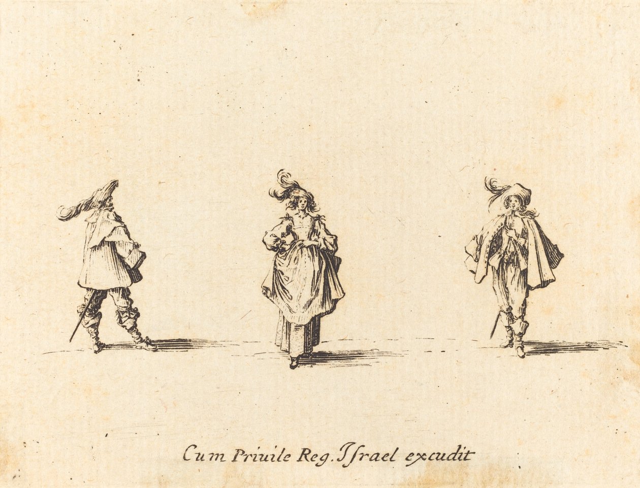 Dama z pióropuszami i dwóch panów autorstwa Jacques Callot