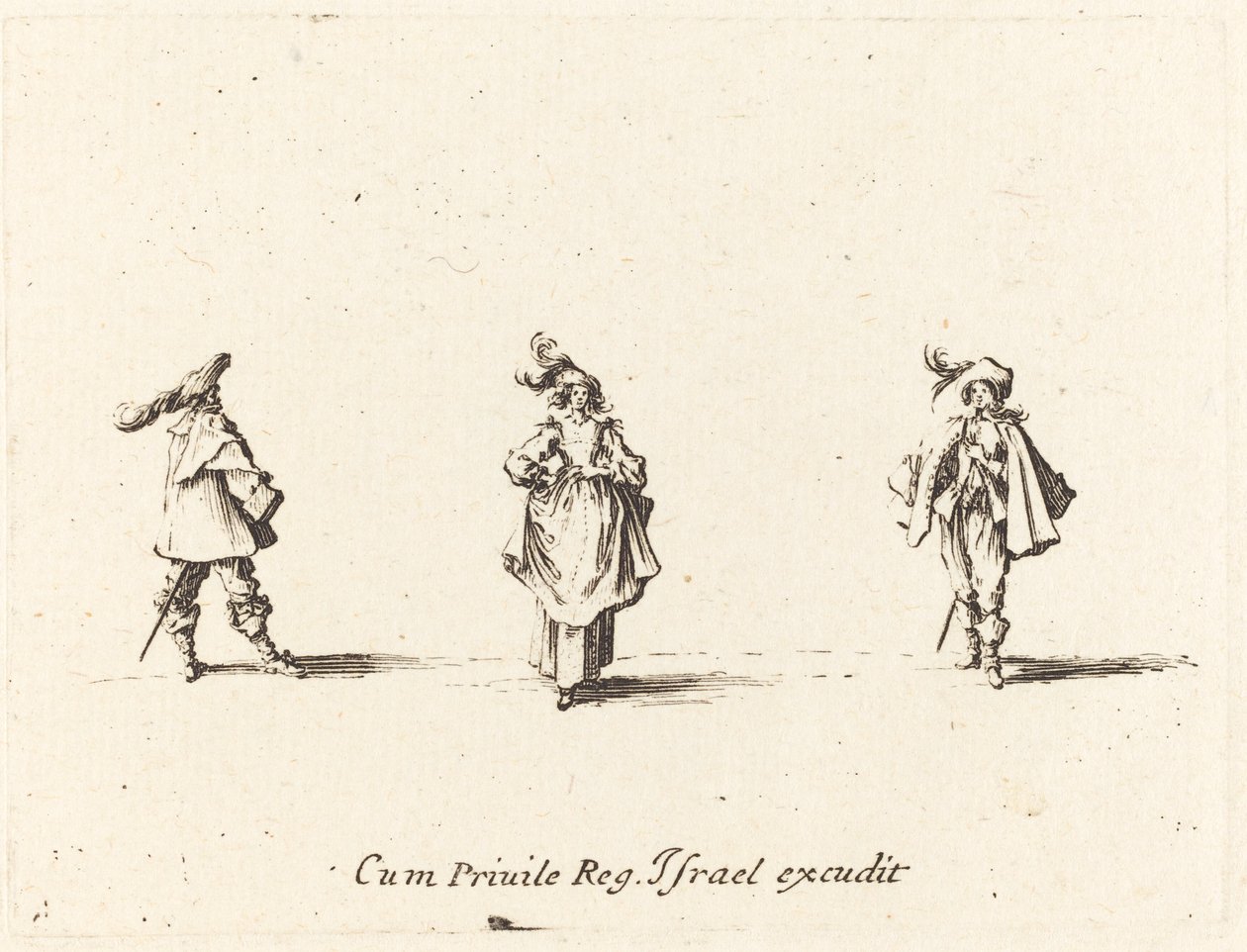 Dama z Pióropuszami i Dwóch Panów, prawdopodobnie 1634. autorstwa Jacques Callot