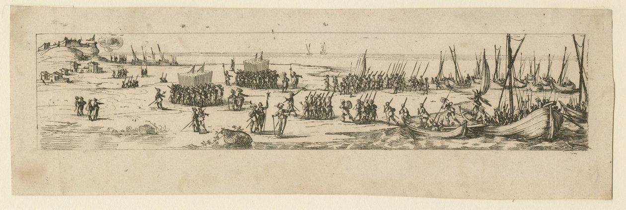 Lądowanie wojsk podczas oblężenia La Rochelle, 1630 autorstwa Jacques Callot