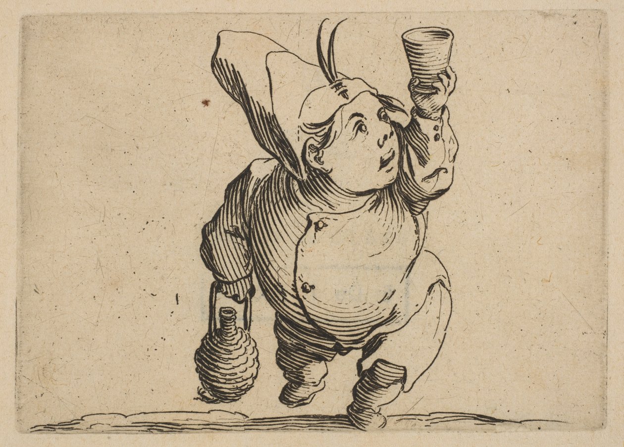 Le Beveur vu de Face The Drinker Oglądane z przodu, z Varie Figure Gobbi, garnitur..., 1616-22. autorstwa Jacques Callot