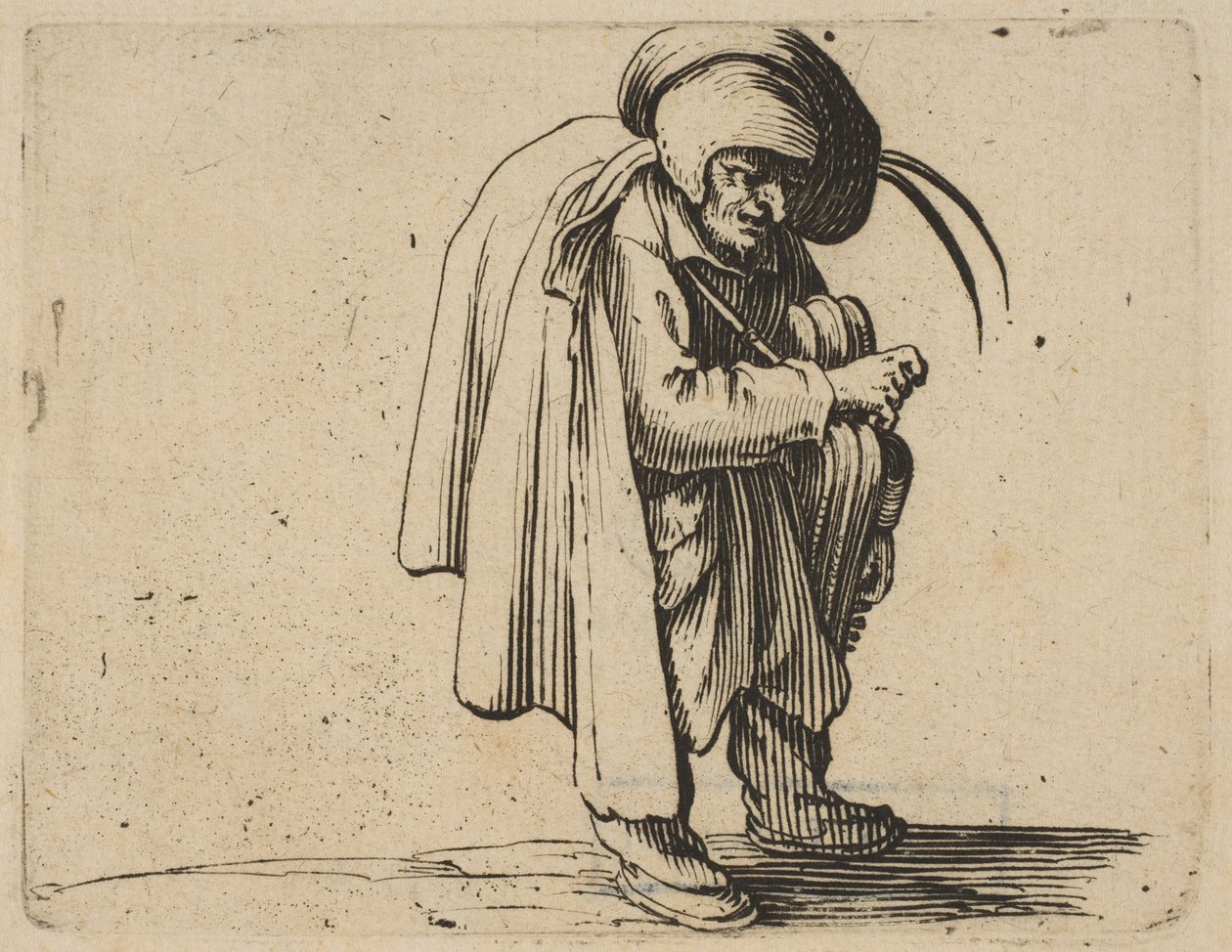 Le Jouer de Vielle Gracz liry korbowej, z Varie Figure Gobbi, suita o nazwie aus..., 1616-22. autorstwa Jacques Callot