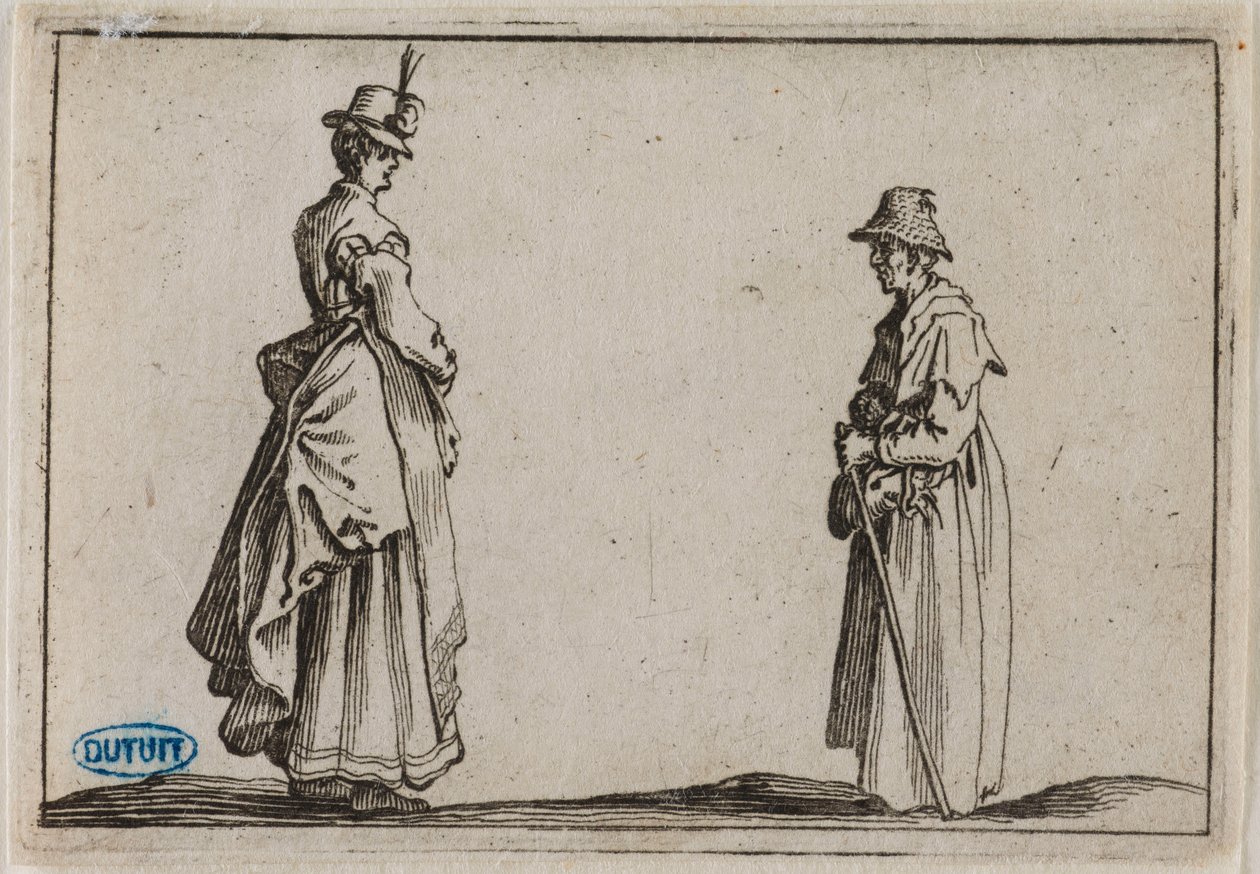 Kaprysy, dwie kobiety z profilu. Dziewiętnasty numer serii 50 rycin wykonanych we Florencji (Lieure 232, Meaume 804) autorstwa Jacques Callot