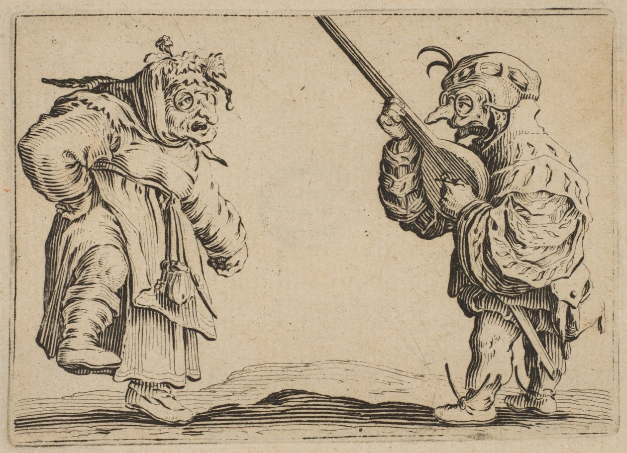 Les Danseurs au Luth Tancerze z lutnią, z serii Les Caprices B, The Nancy Set, 1617-20. autorstwa Jacques Callot