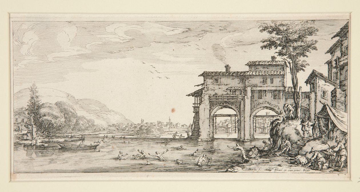 Les baigneurs (Kąpiący się), z Pejzaży dla Giovanniego de Medici autorstwa Jacques Callot
