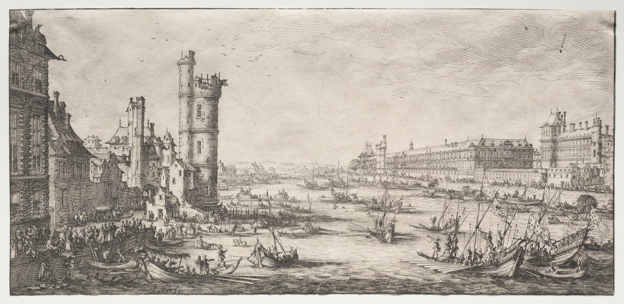 Dwa wspaniałe widoki Paryża: Widok na Luwr, 1628-1630. autorstwa Jacques Callot