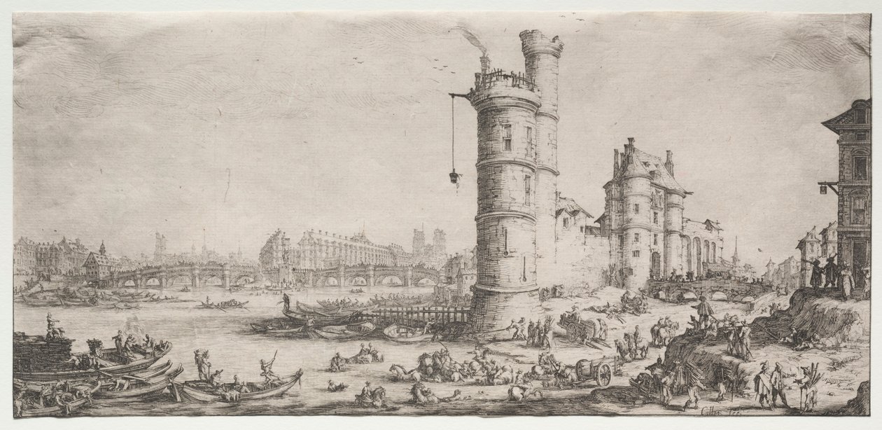 Dwa wspaniałe widoki Paryża: Widok na Pont Neuf, 1628-1630. autorstwa Jacques Callot