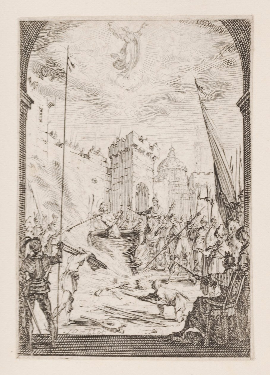 Męczeństwo św. Jana Ewangelisty, nr. 2 z Męczeństwa Apostołów autorstwa Jacques Callot