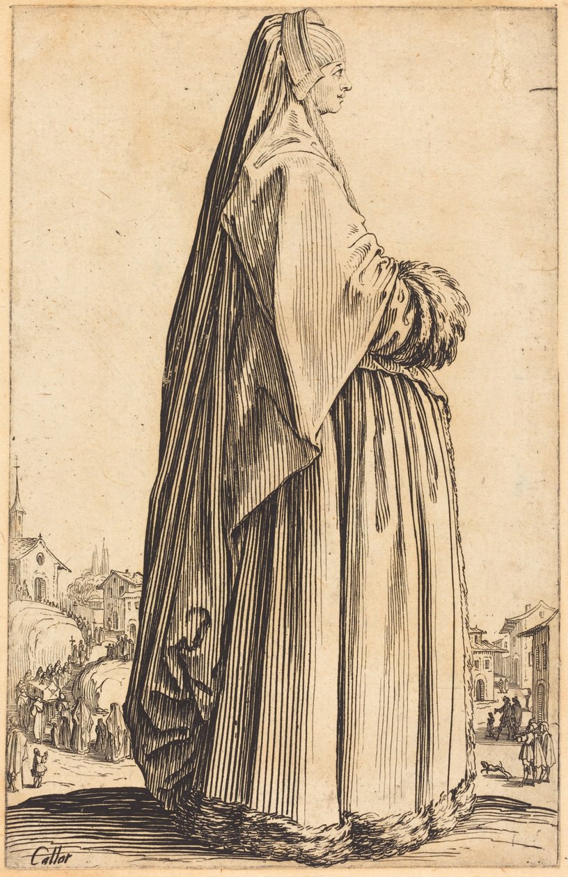 Szlachetna dama w welonie i sukni obszytej futrem autorstwa Jacques Callot