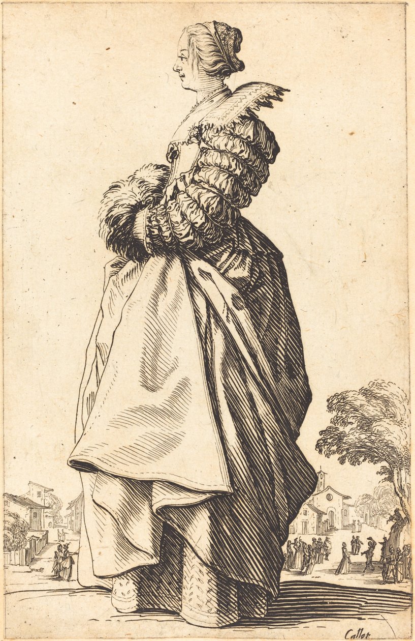 Szlachetna kobieta w profilu z rękami w mufce autorstwa Jacques Callot