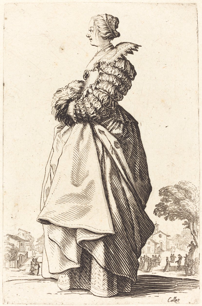 Szlachetna kobieta w profilu z rękami w mufce autorstwa Jacques Callot