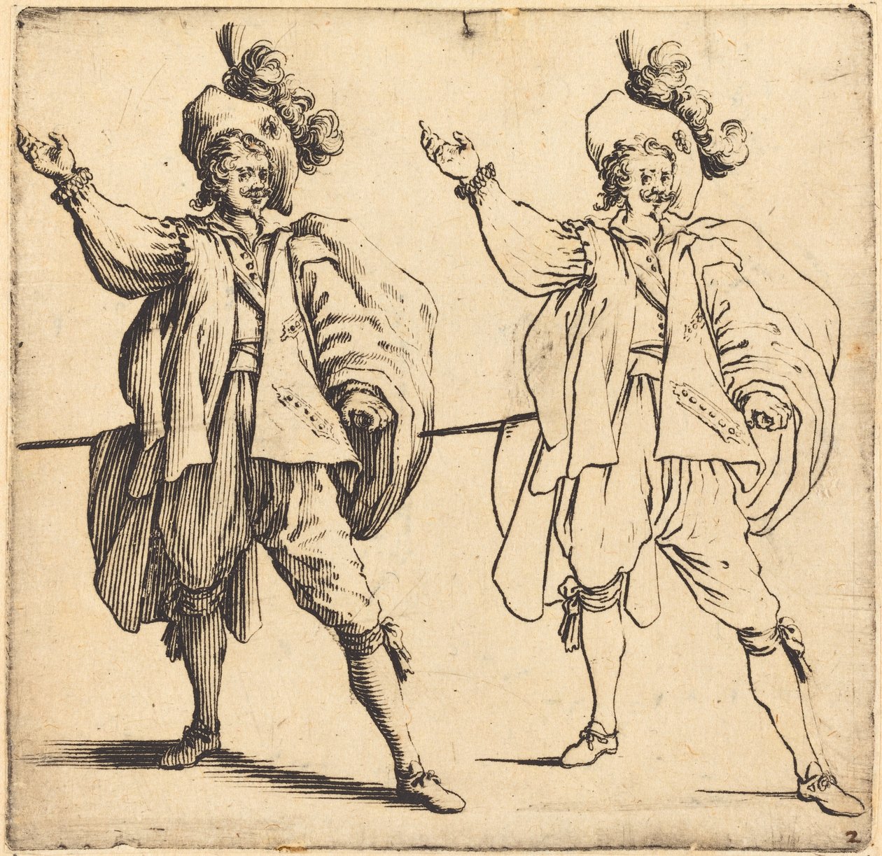Oficer z dużym pióropuszem, widok z przodu, 1617 i 1621. autorstwa Jacques Callot