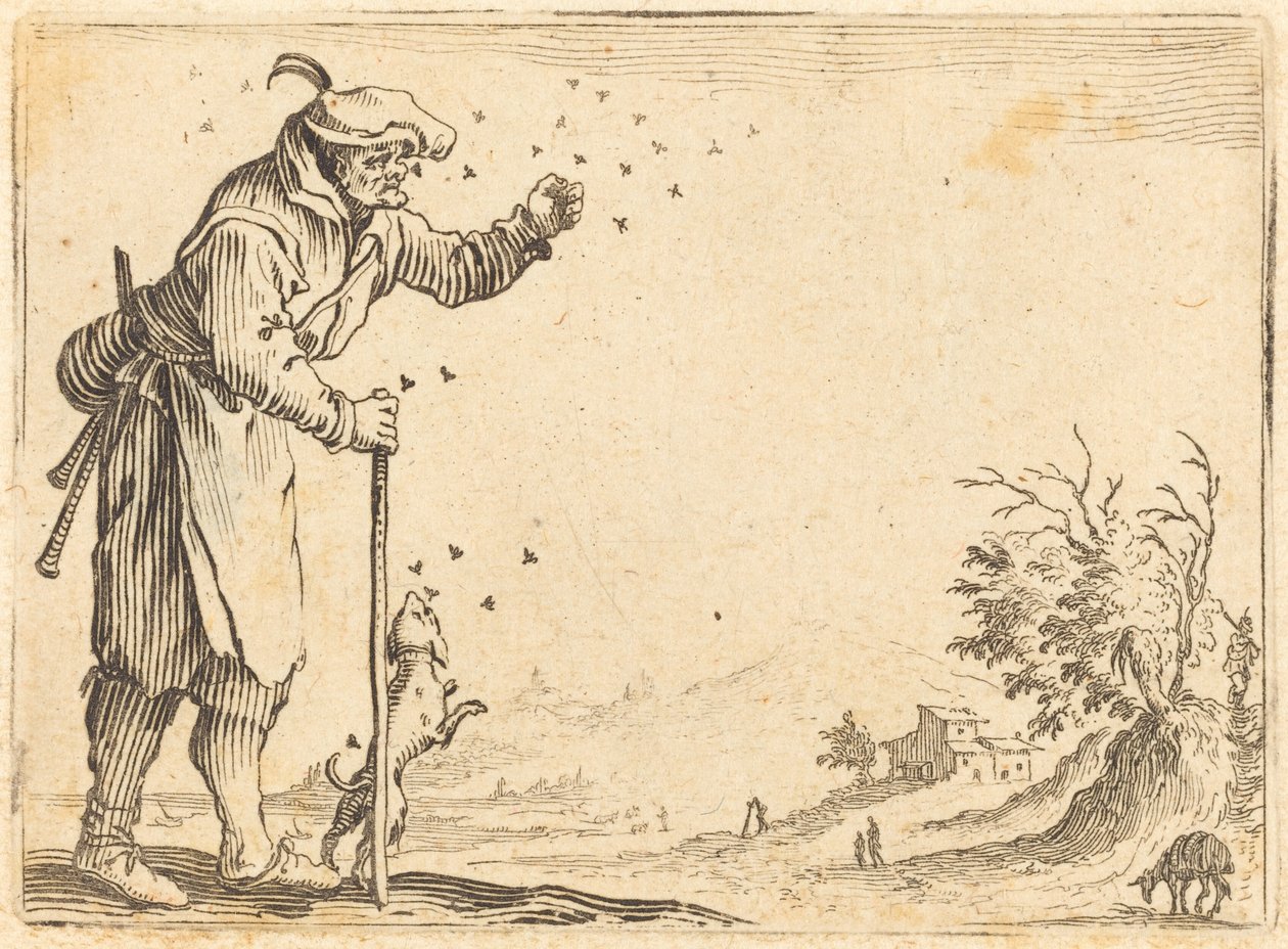 Chłop zaatakowany przez pszczoły, c. 1622. autorstwa Jacques Callot