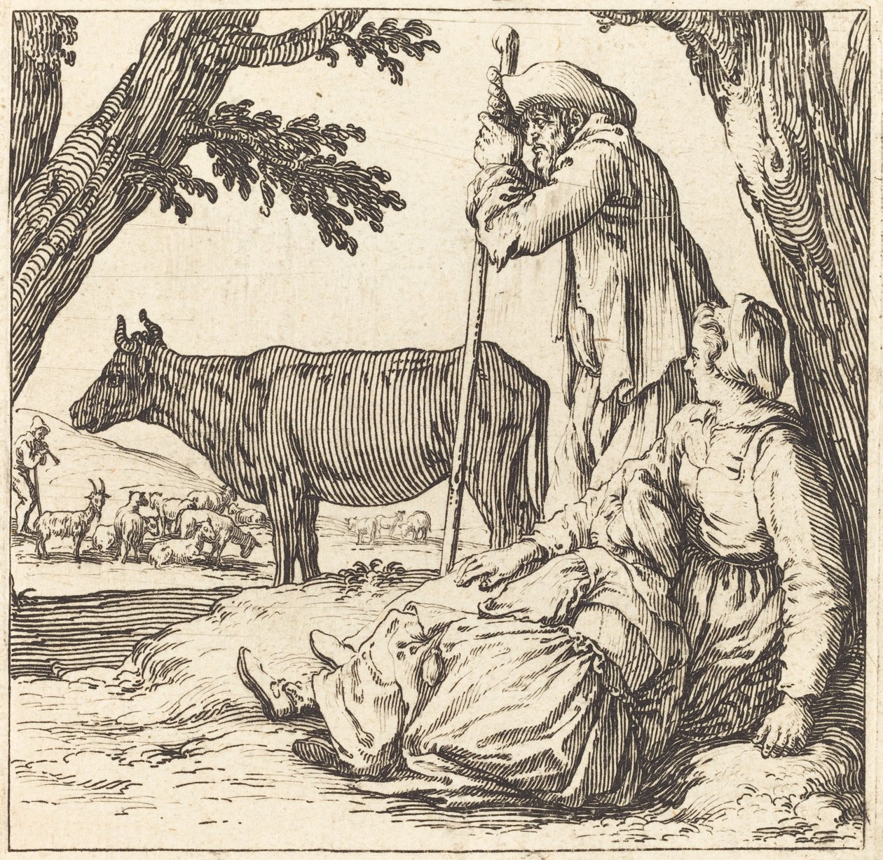 Chłopska Para z Krową autorstwa Jacques Callot