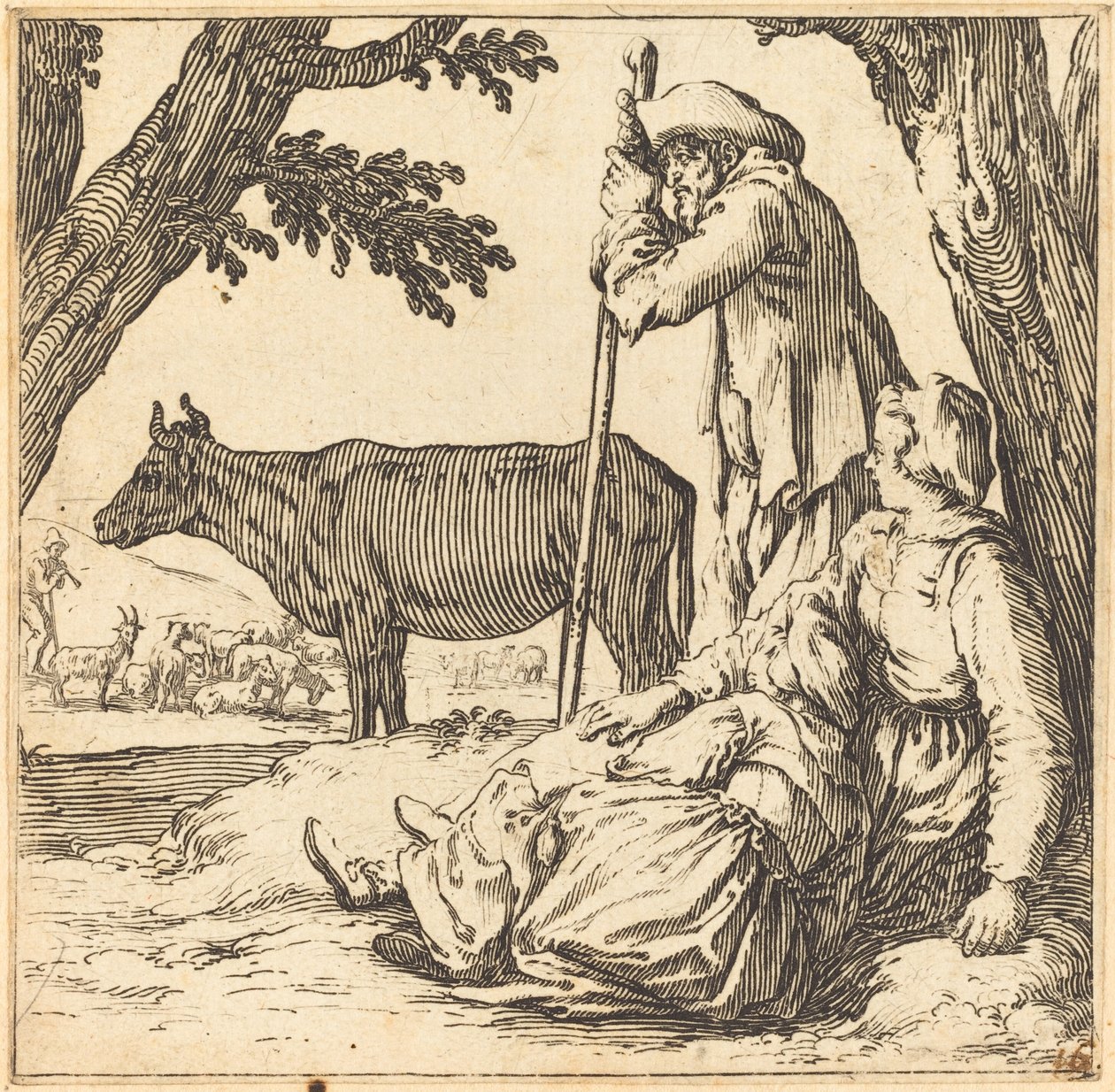 Chłopska para z krową autorstwa Jacques Callot