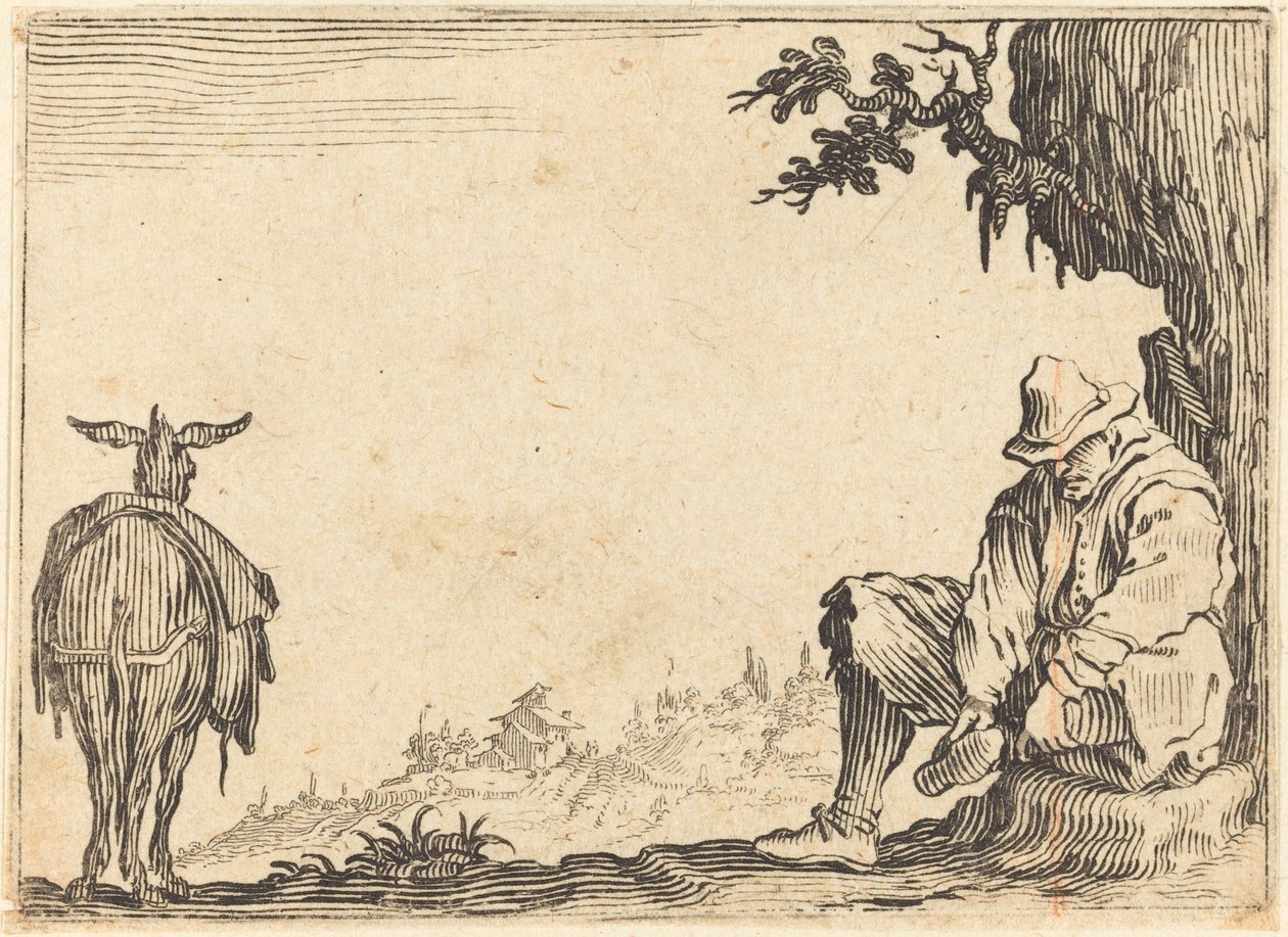 Chłop zdejmuje but autorstwa Jacques Callot