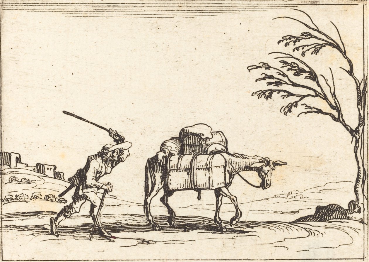 Chłop Biczuje Osiołka autorstwa Jacques Callot