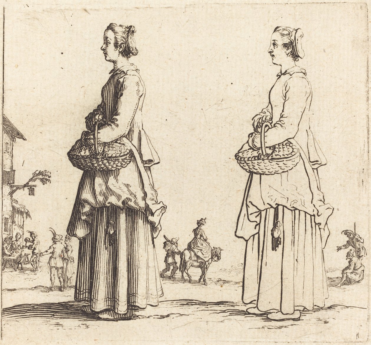 Wieśniaczka z koszem, z profilu, zwrócona w lewo autorstwa Jacques Callot