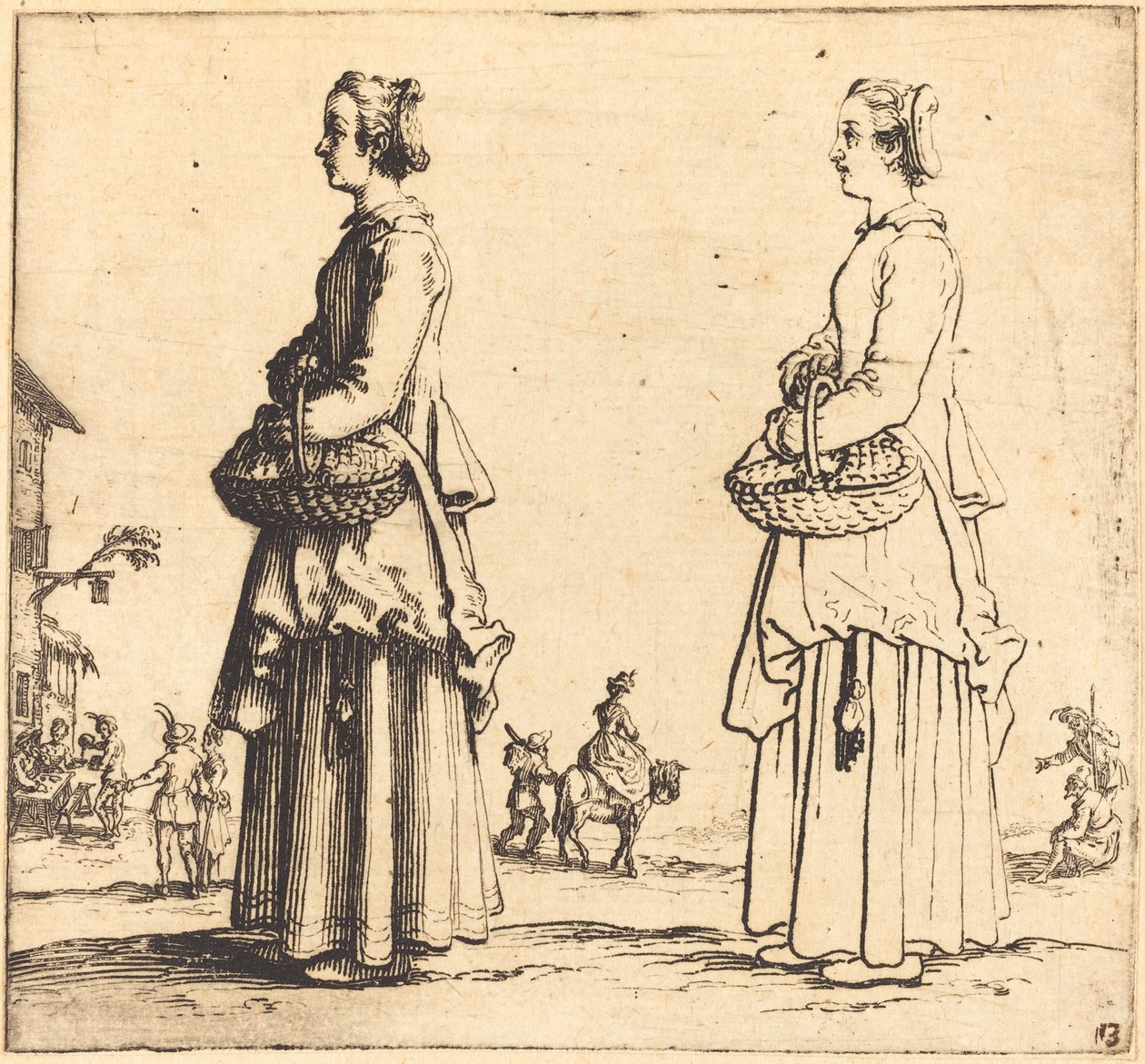 Wieśniaczka z koszem, z profilu, zwrócona w lewo autorstwa Jacques Callot