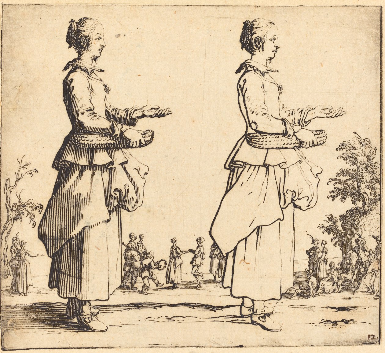 Wieśniaczka z koszem, z profilu, zwrócona w prawo autorstwa Jacques Callot