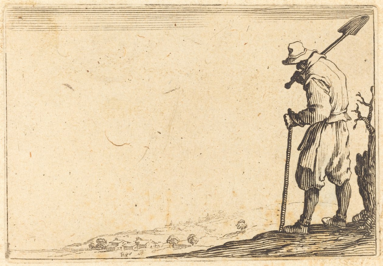 Chłop z łopatą na ramieniu autorstwa Jacques Callot