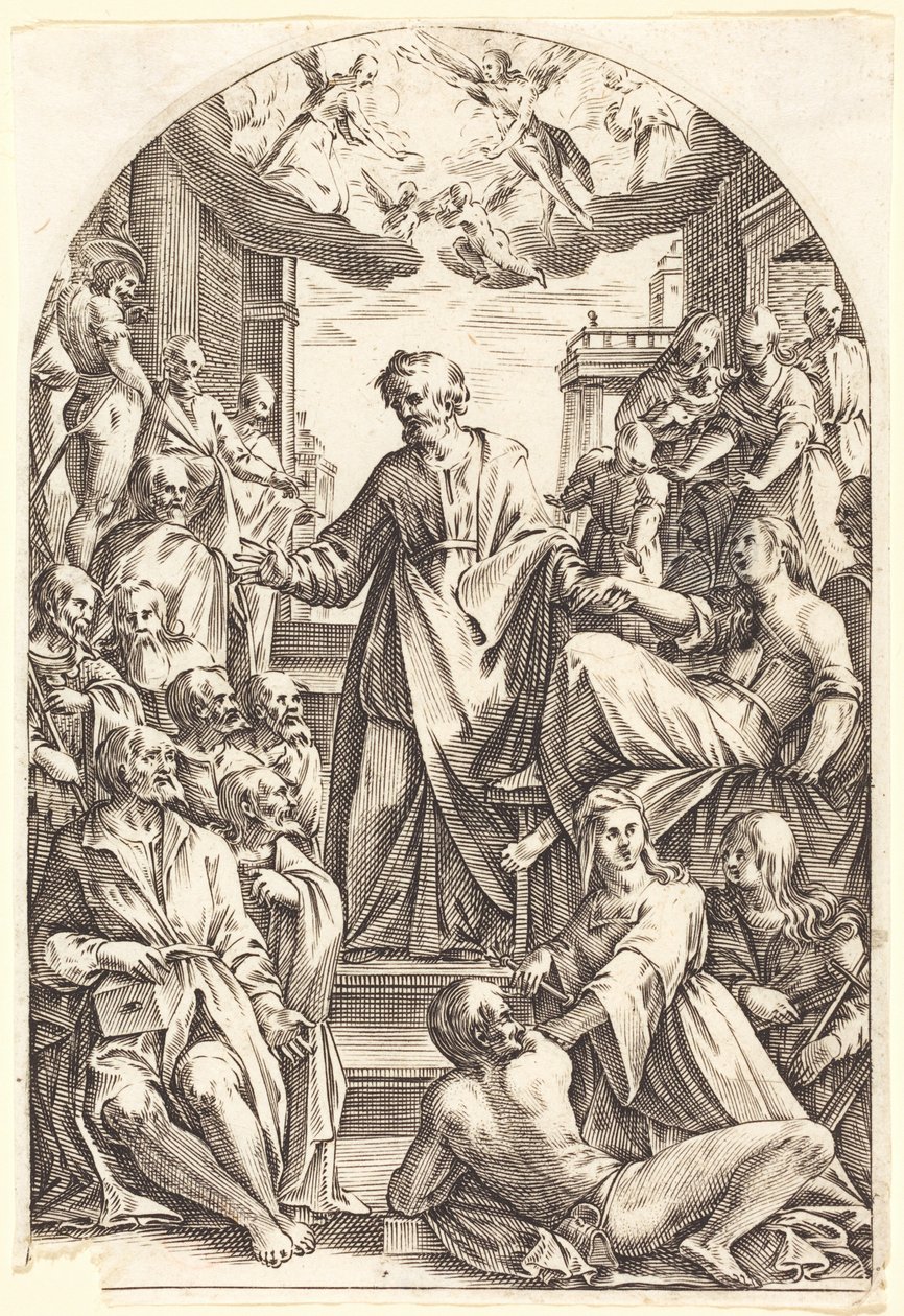 Piotr wskrzesza Tabitę autorstwa Jacques Callot