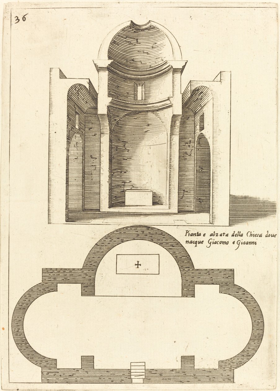 Plan i elewacja kościoła św Jakuba i Jana, 1619. autorstwa Jacques Callot