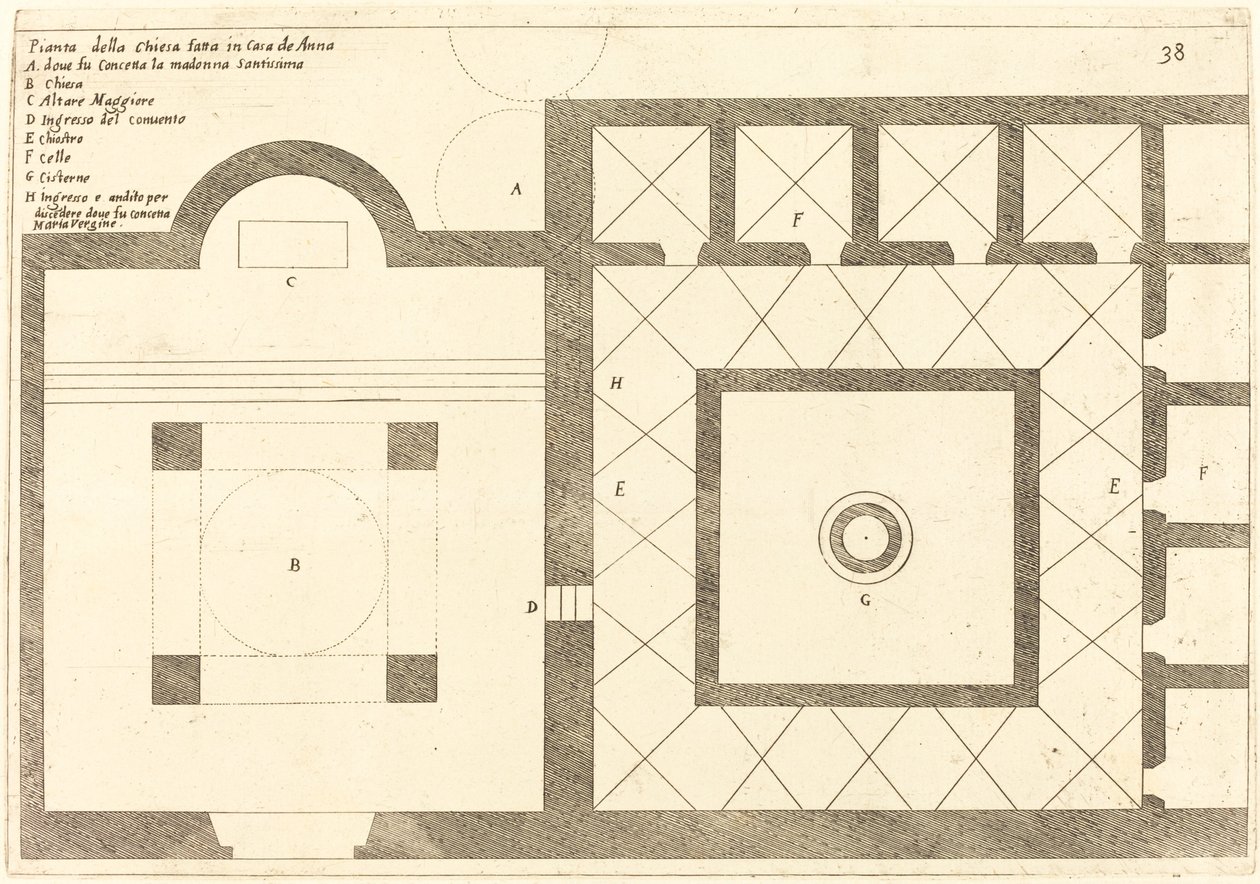 Plan kościoła w pobliżu domu Annasza, 1619. autorstwa Jacques Callot