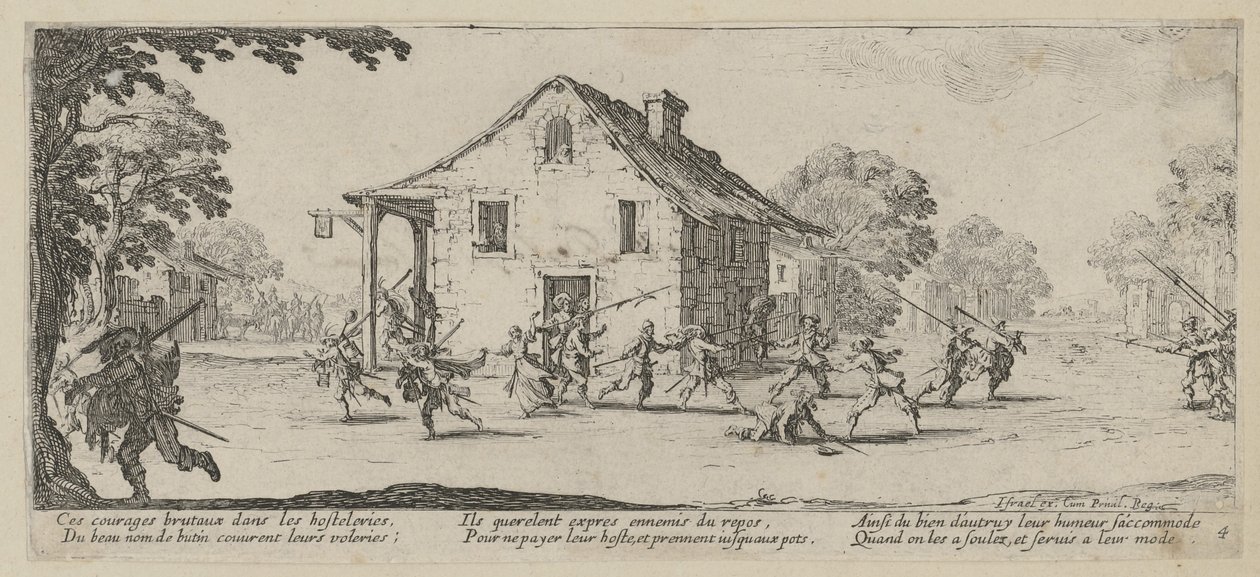 „Plądrowanie”, strona 4 z serii „Okropności wojny” autorstwa Jacques Callot