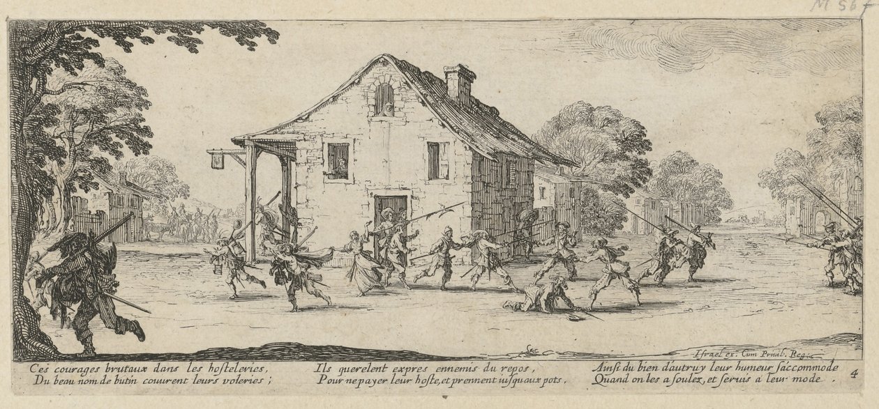 „Plądrowanie”, strona 4 z serii „Okropności wojny” autorstwa Jacques Callot