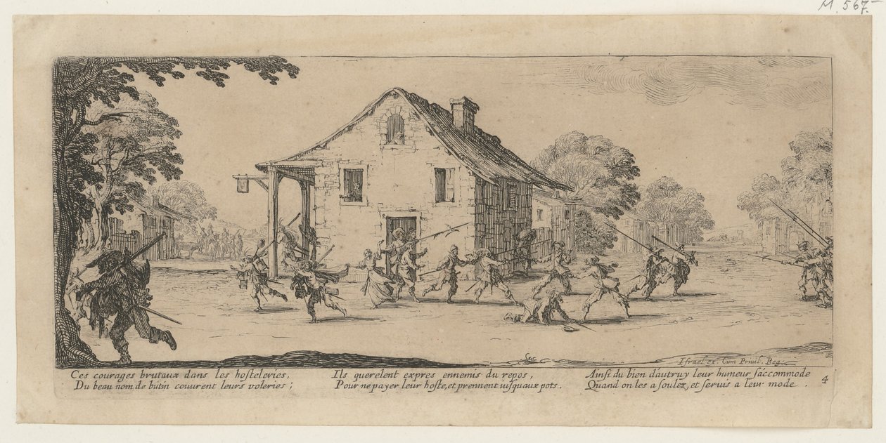 „Plądrowanie”, strona 4 z serii „Okropności wojny” autorstwa Jacques Callot