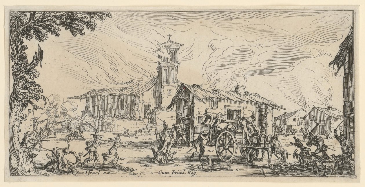 Grabież i spalenie wsi autorstwa Jacques Callot