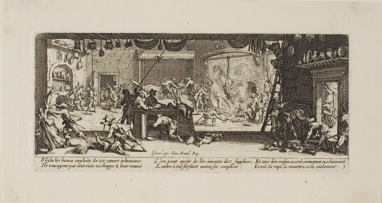Plądrowanie dużego gospodarstwa, plansza piąta z The Miseries of War autorstwa Jacques Callot