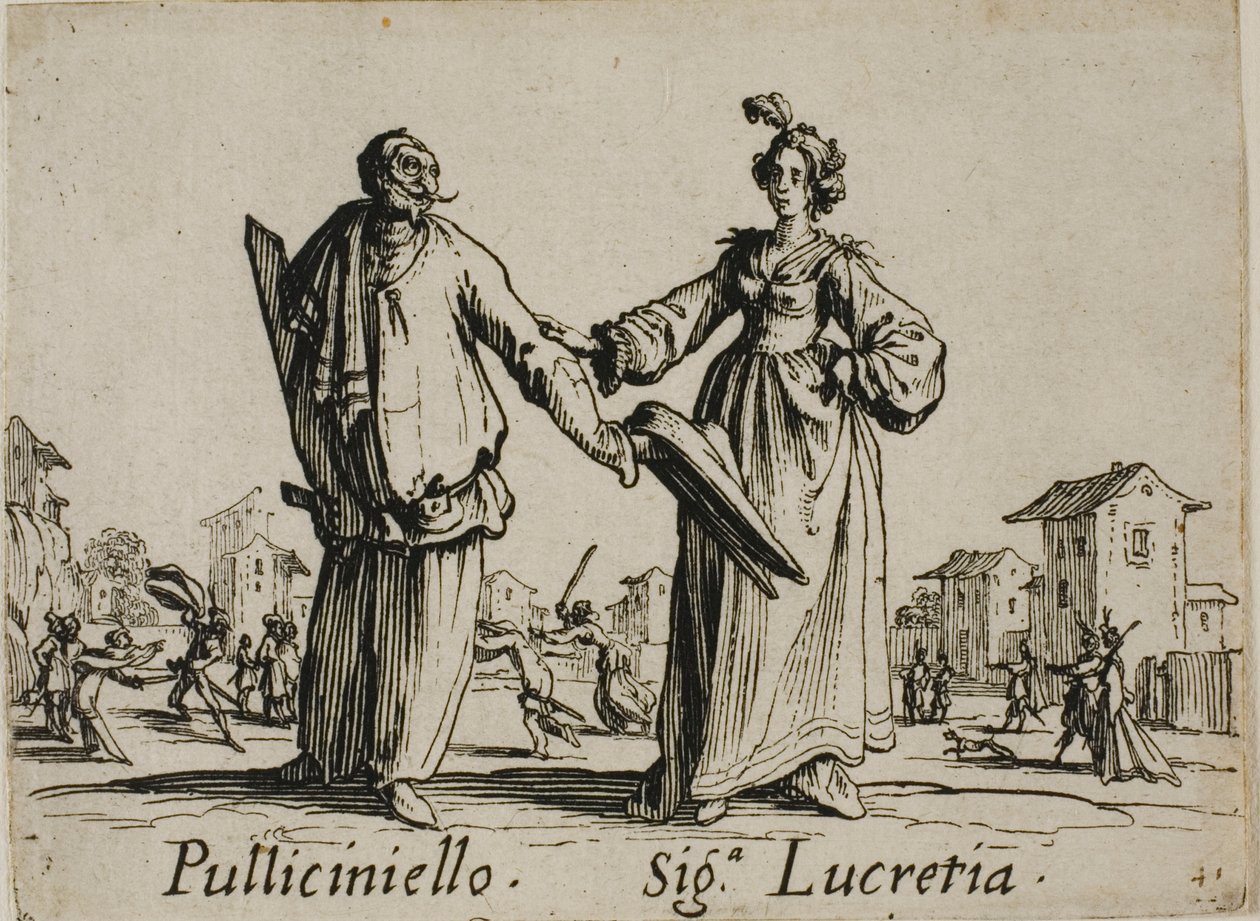 Pulliciniello - Signora Lucretia, płyta 9 z Balli di Sfessania autorstwa Jacques Callot