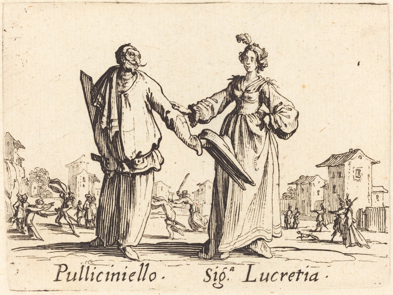 Pulliciniello i Siga. Lukrecja autorstwa Jacques Callot