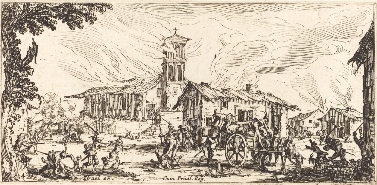 Niszczenie i palenie wioski autorstwa Jacques Callot