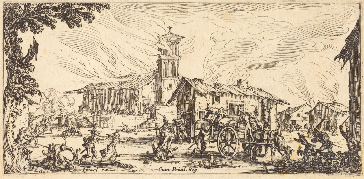 Grabież i spalenie wsi autorstwa Jacques Callot