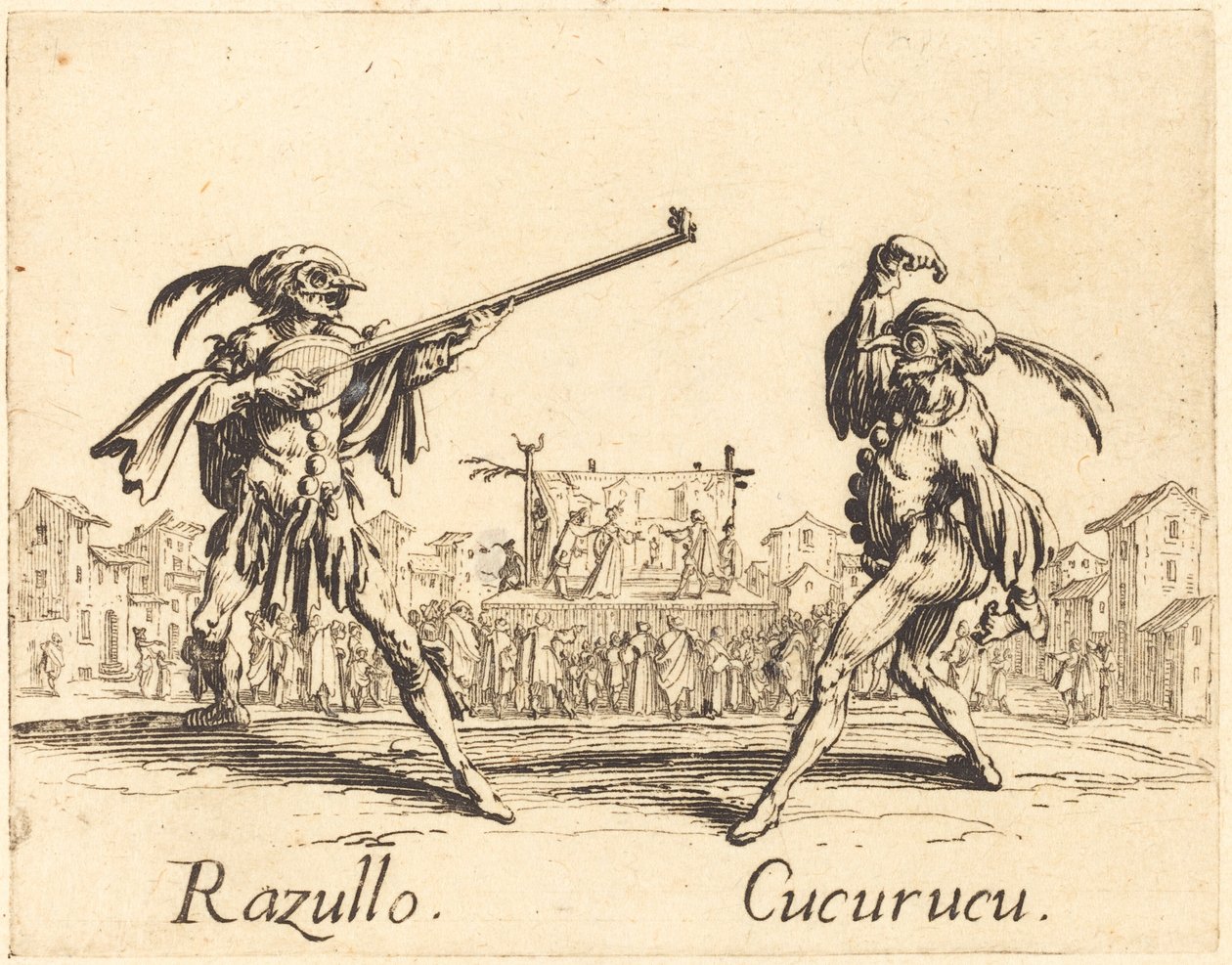 Razullo i Cucurucu, około. 1622. autorstwa Jacques Callot