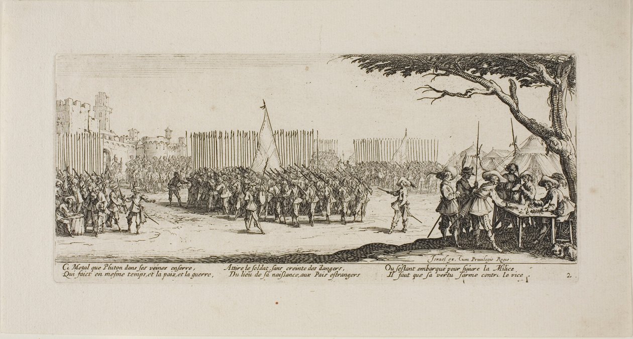 Rekrutacja wojsk, płyta druga z The Miseries of War autorstwa Jacques Callot