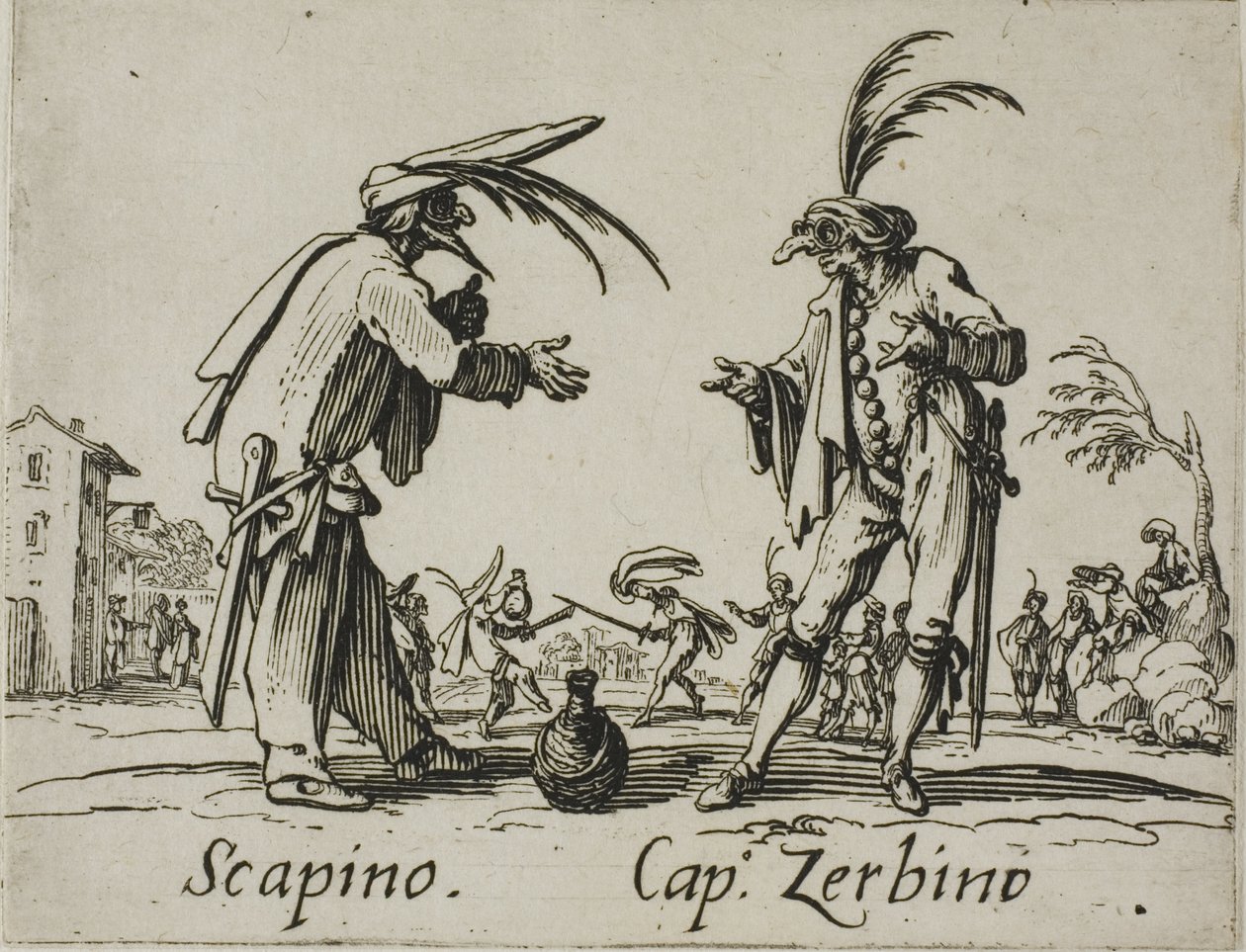 Scapino - Kapitan Zerbino, płyta 12 z Balli di Sfessania autorstwa Jacques Callot