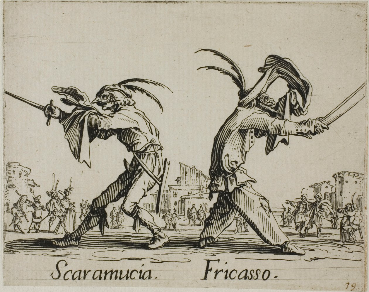 Scaramuccia - Fricasso, płyta 11 z Balli di Sfessania autorstwa Jacques Callot