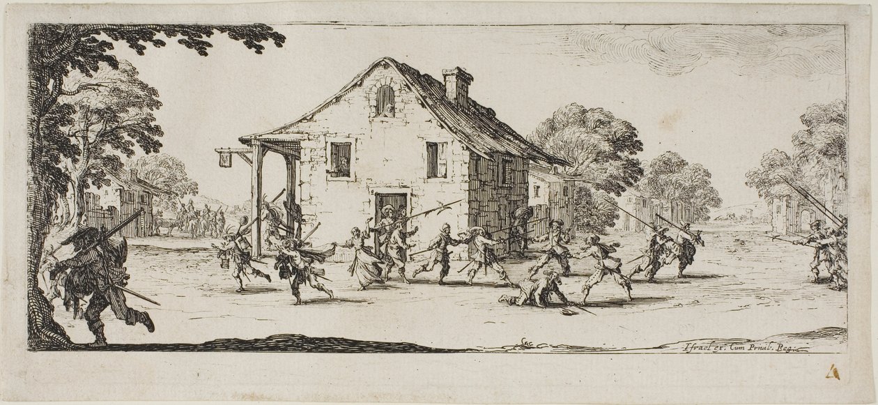 Scena grabieży, plansza czwarta z książki The Miseries of War autorstwa Jacques Callot