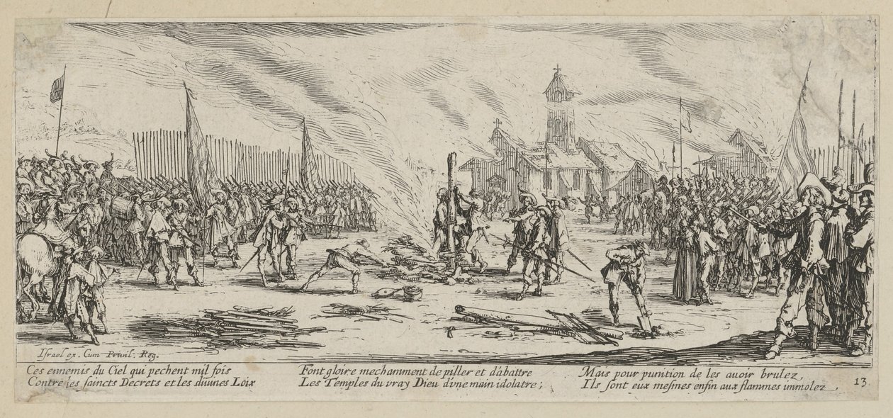 Stos, plansza 13 z serii "Okropności wojny" autorstwa Jacques Callot