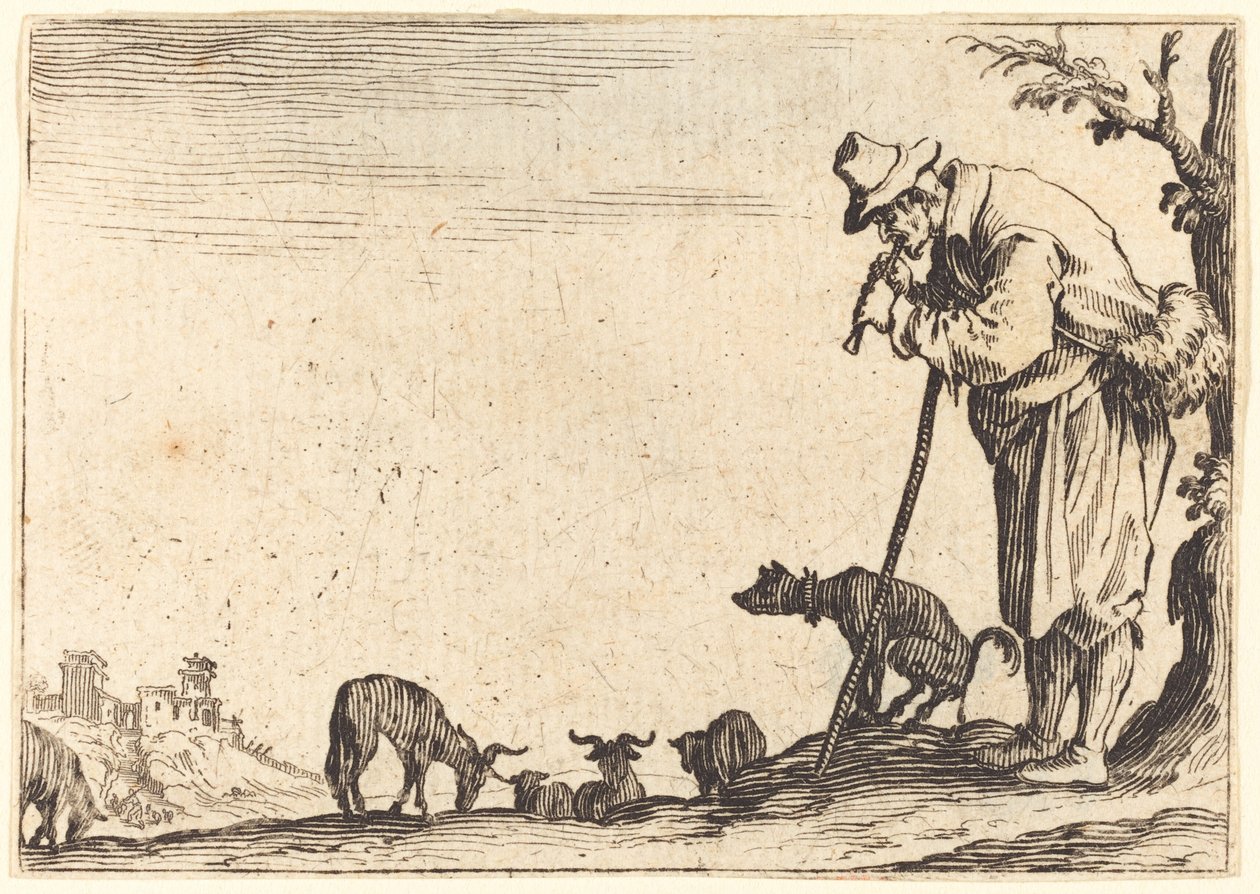Pasterz grający na flecie autorstwa Jacques Callot