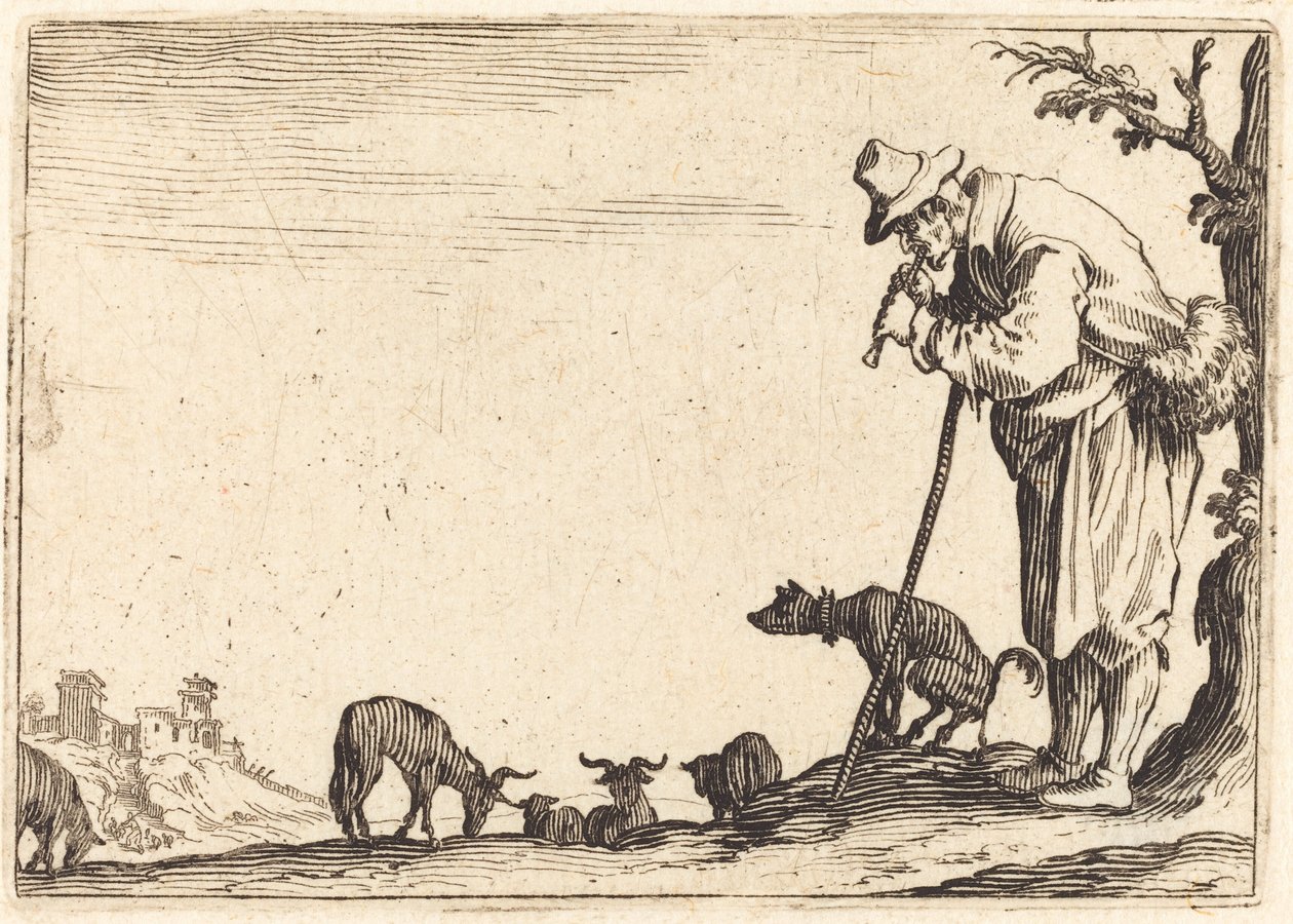 Pasterz grający na flecie autorstwa Jacques Callot