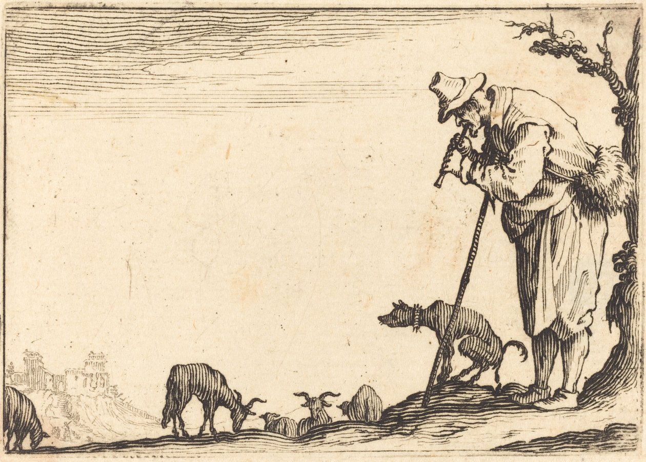 Pasterz grający na flecie, ok. 1930 r. 1617. autorstwa Jacques Callot