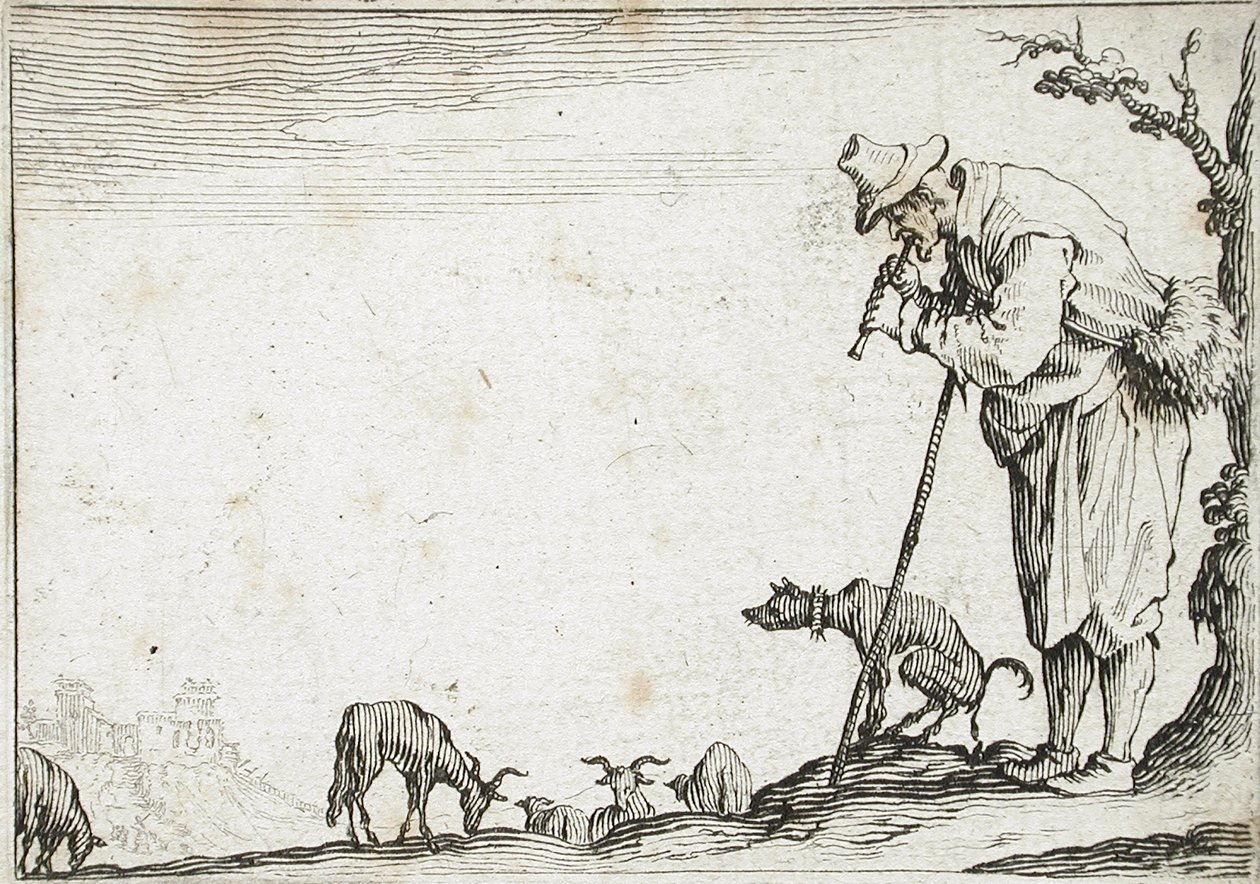 Pasterz grający na flecie autorstwa Jacques Callot