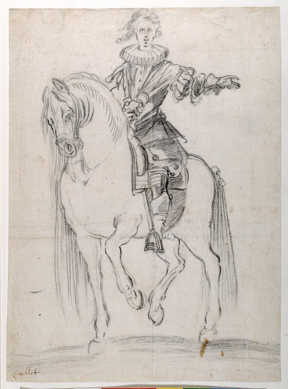 Szkic do Ludwika XIII na koniu (czarna kreda na papierze) autorstwa Jacques Callot