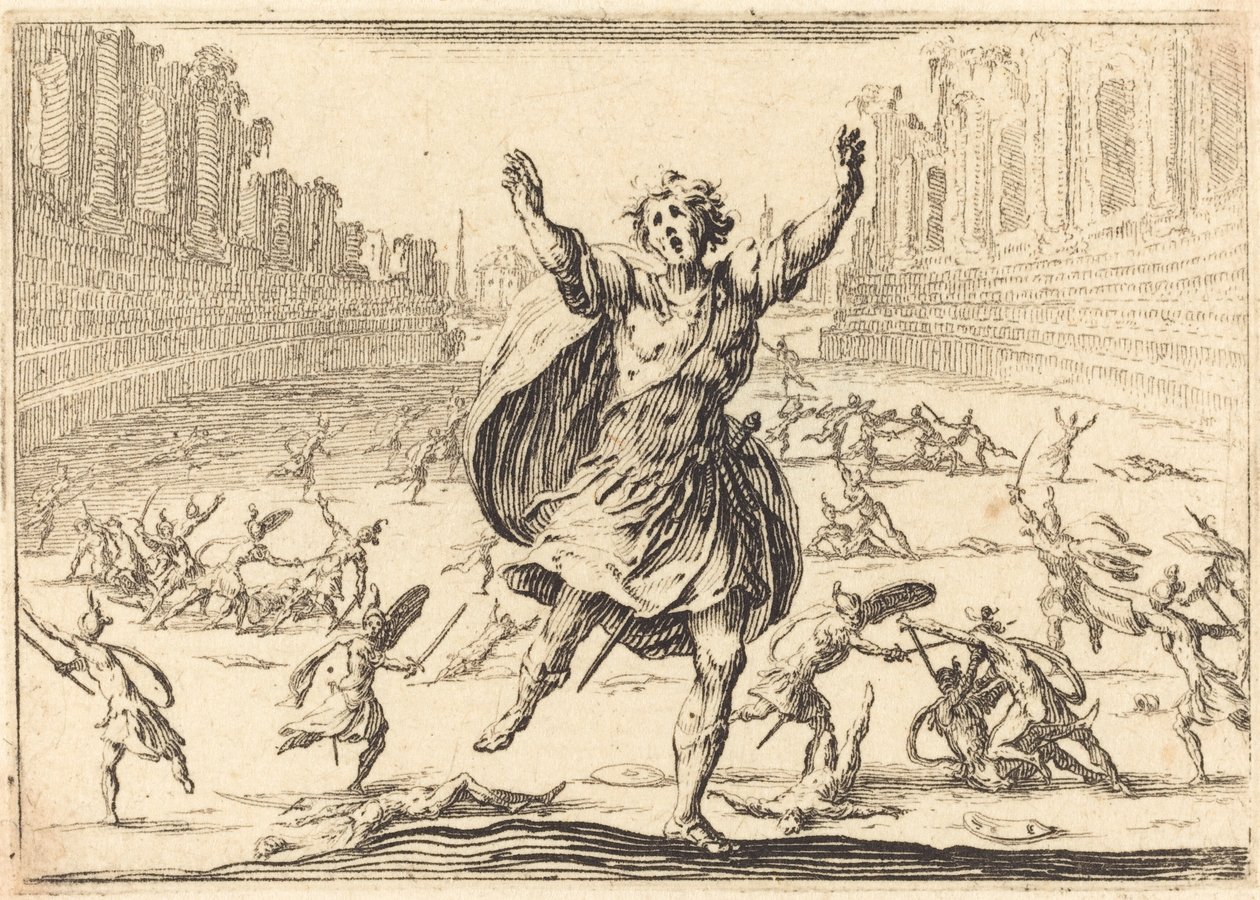 Potyczka w rzymskim cyrku, ok. 1617. autorstwa Jacques Callot