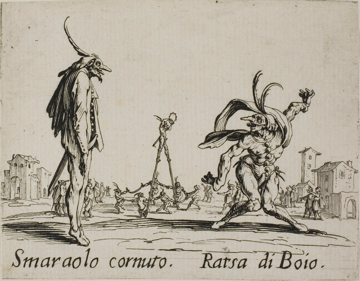 Rogaty Smaraolo - Ratsa di Boio, płyta 4 z Balli di Sfessania autorstwa Jacques Callot